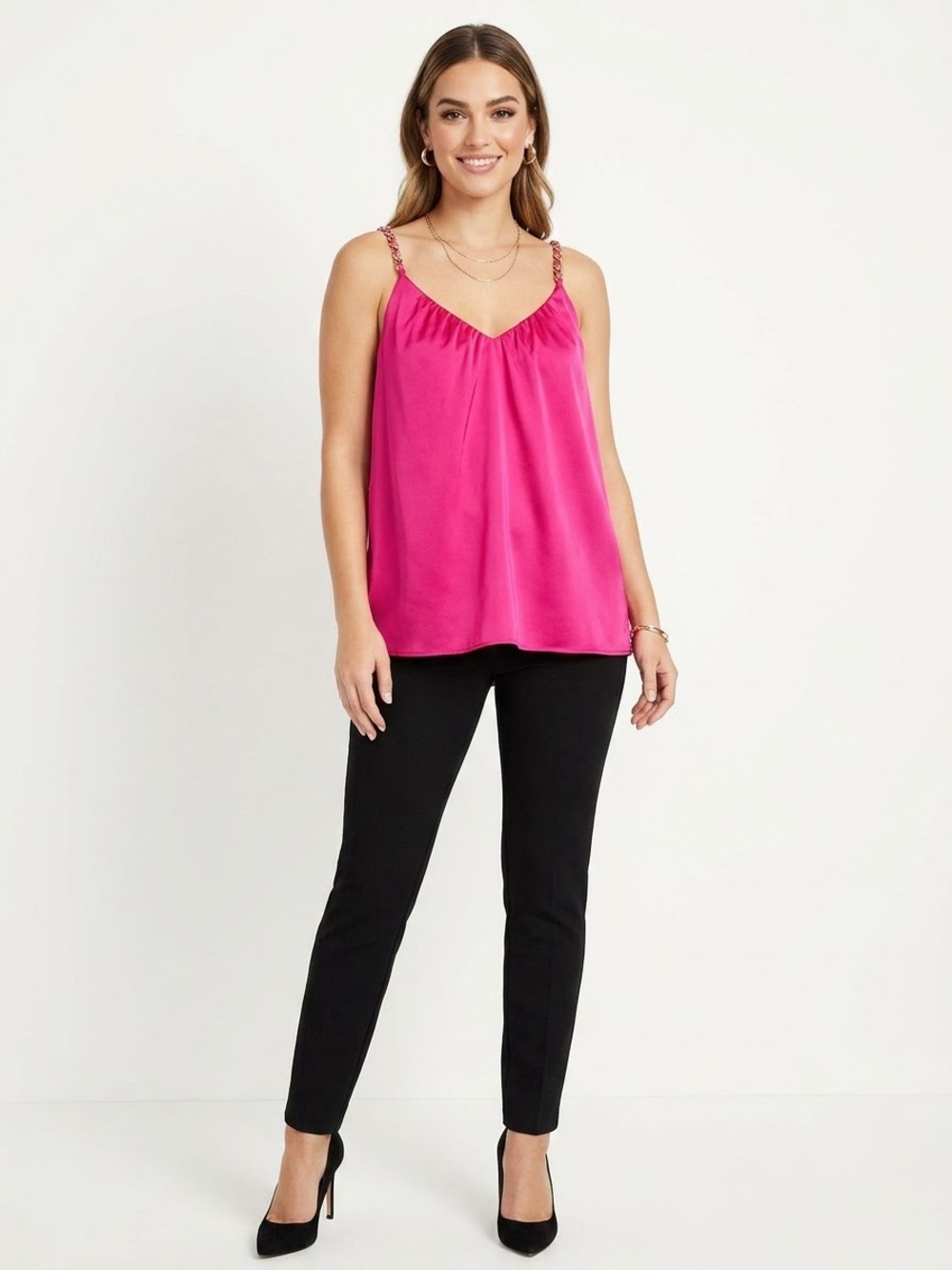 INC hot pink satin chain strap camisole top size large